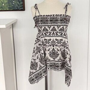 LEI Babydoll Cami Large Asymmetrical Hem Smocked Y2K Beachy BOHO Fairy VTG